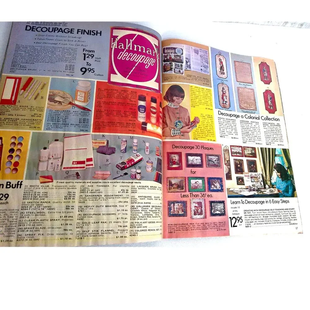Vintage 1970 American Handicrafts Catalog Retro 70s Boho Decoupage Purse Craft